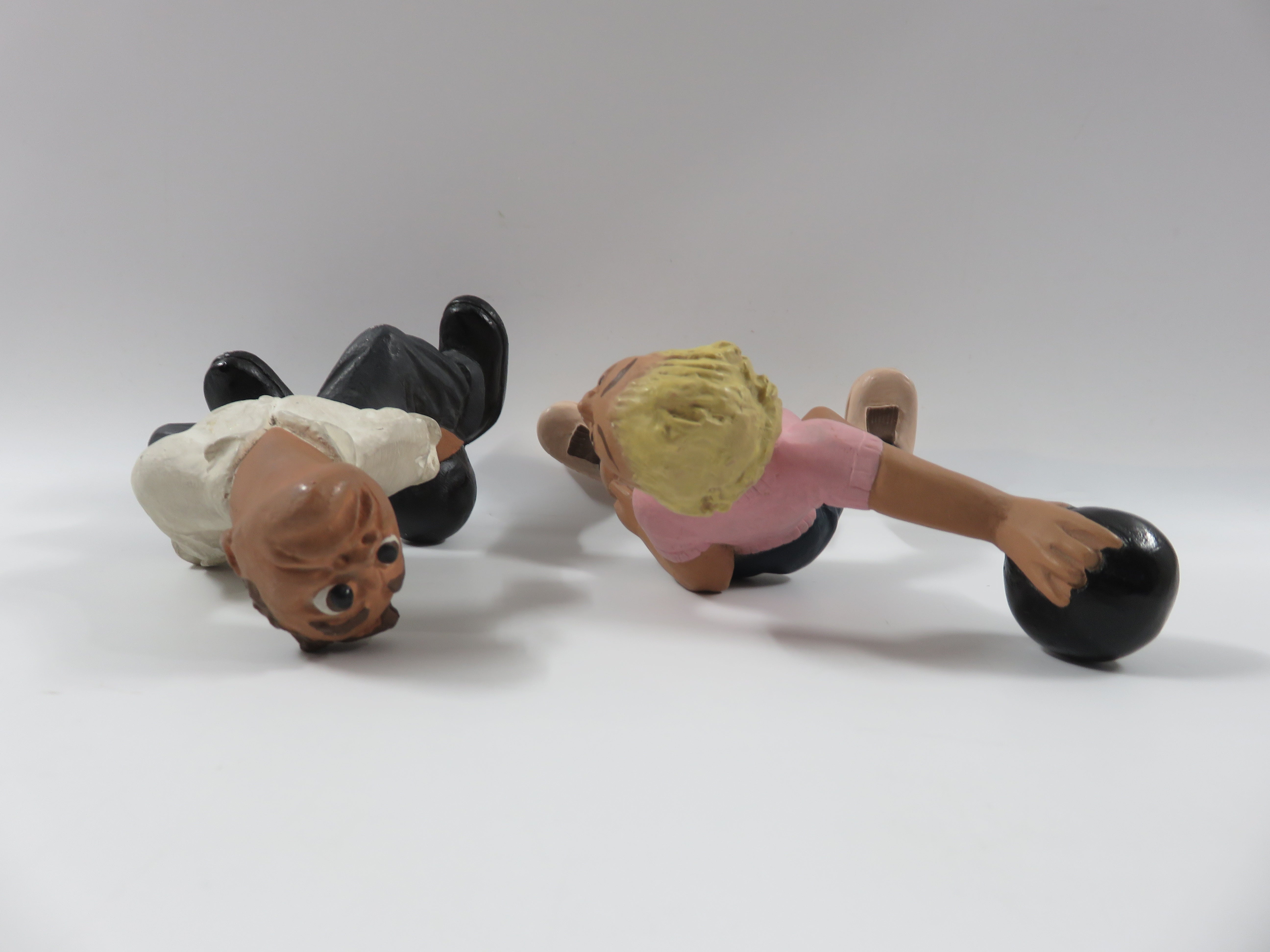 VINTAGE Bowling Figure Pair Set - L. L. Rittgers (c. 1940s) Collectible Sport Chalkware Statuettes